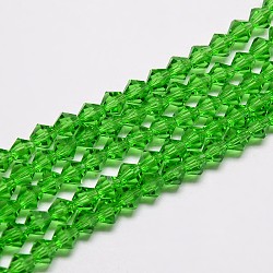 Transparent Glass Beads Strands, Faceted, Bicone, Lime Green, 6x6mm, Hole: 1mm, about 45~47pcs/strand, 9.65~9.84 inch(24.5~25cm)(EGLA-A039-T6mm-D03)