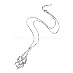 304 Stainless Steel Cable Chains Macrame Pouch Empty Stone Holder for Pendant Necklaces Making, with Slide Beaded, Stainless Steel Color, 21.46 inch(54.5cm), Tray: 47x24.5mm(NJEW-TA00084-01)
