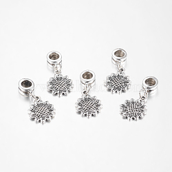 Alloy European Dangle Charms, Flower, Antique Silver, 28mm, Hole: 5mm(PALLOY-JF00001-02)