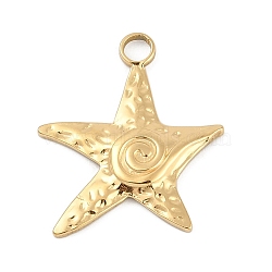 304 Stainless Steel Pendants, Starfish Charm, Ion Plating(IP), Real 18K Gold Plated, 22.5x20x2mm, Hole: 2.5mm(STAS-I325-014G)