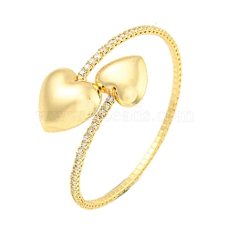 Rack Plating Brass Pave Clear Cubic Zirconia Heart Open Cuff Rings for Women, Cadmium Free & Lead Free, Long-Lasting Plated, Real 18K Gold Plated, 1-1/8 inch(2.8cm), Inner Diameter: 2-1/8 inch(5.25cm)(BJEW-B110-04A-G)