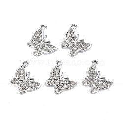 Alloy Pendants, with Crystal Rhinestone, Cadmium Free & Lead Free, Butterfly, Platinum, 19.5x16.5x2.5mm, Hole: 1.6mm(ALRI-T009-01P-RS)