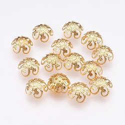 304 Stainless Steel Fancy Bead Caps, Flower, 5-Petal, Real 18K Gold Plated, 10x3.5mm, Hole: 1mm(STAS-G176-43G-A)