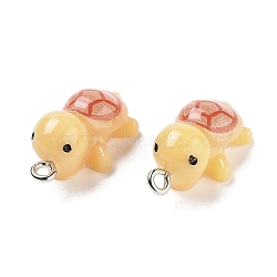 Opaque Resin Pendants, Tortoise Charms, Gold, 25x12.5x9mm, Hole: 2mm(RESI-N039-84A)