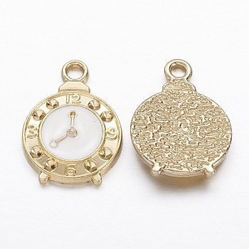 Alloy Enamel Pendants, Clock, Golden, 18.5x13.5x2.5mm, Hole: 2mm