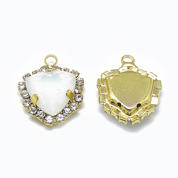 K9 Glass Rhinestone Pendants, with Light Gold Tone Brass Findings, Triangle, White Opal, 19.5x16x7mm, Hole: 2mm