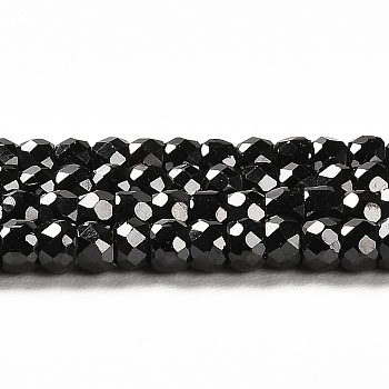 Cubic Zirconia Bead Strands, Faceted Rondelle, Black, 3x2mm, Hole: 0.6mm, about 164~172pcs/strand, 14.57~14.88 inch(37~37.8cm)