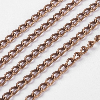 Iron Twisted Chains Curb Chains, Unwelded, with Spool, Lead Free and Nickel Free, Red Copper Color, Link:3x5mm, 0.8mm thick, about 328.08 Feet(100m)/roll