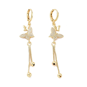 Clear Cubic Zirconia Butterfly Dangle Hoop Earrings, Brass Chain Tassel Drop Earrings for Women, Golden, 65mm, Pin: 0.8mm