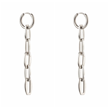 304 Stainless Steel Huggie Hoop Earrings, with Link Chains, Stainless Steel Color, 66mm, Pin: 1mm
