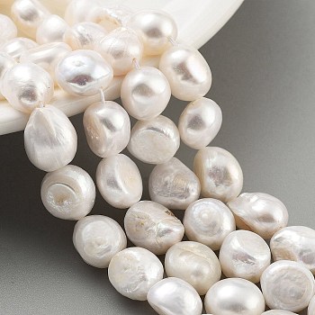 Natural Cultured Freshwater Pearl Beads Strands, Two Sides Polished, Grade 3A, Snow, 10~11mm, Hole: 0.7mm, about 17pcs/strand, 6.69~6.89 inch(17~17.5cm)