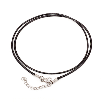 Waxed Polyester Cord Necklaces Making, with 304 Stainless Steel Lobster Claw Clasps, Stainless Steel Color, Black, 18.7 inch(47.5cm)1.5mm