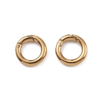 Ion Plating(IP) 304 Stainless Steel Spring Gate Rings, Round Ring, Real 14K Gold Plated, 12x2.3mm