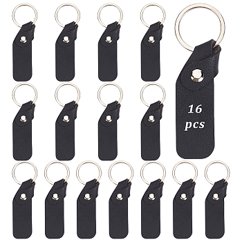 PU Leather Keychain, with Iron Key Rings, Black, 9.2cm, 16pcs/box