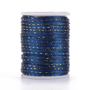 Polyester Cord, with Gold Metallic Cord, Chinese Knotting Cord, Marine Blue, 1.5mm, about 4.37 yards(4m)/roll