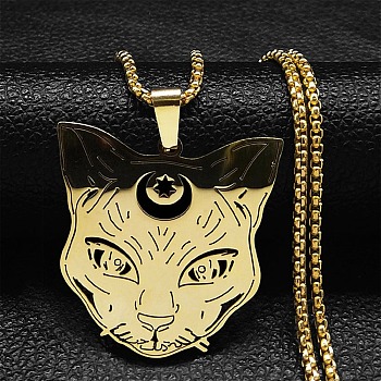 304 Stainless Steel Pendant Necklaces, Cat, Golden, 23.58 inch(59.9cm)