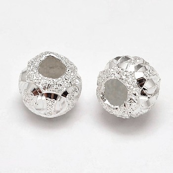 Fancy Cut Textured 925 Sterling Silver Round Beads, Silver, 8x3mm, Hole: 3.5mm, about 33pcs/20g