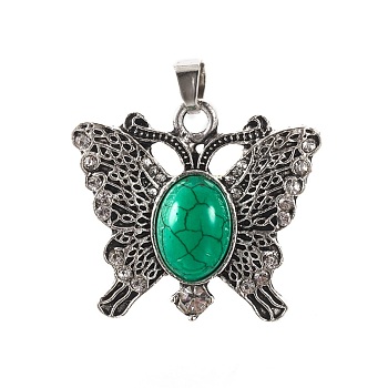 Alloy Pendants, with Synthetic Turquoise, Butterfly, Antique Silver, 31x34.5x6mm, Hole: 4.5x6mm