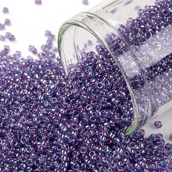 TOHO Round Seed Beads, Japanese Seed Beads, (252) Inside Color Aqua/Purple Lined, 15/0, 1.5mm, Hole: 0.7mm, about 3000pcs/10g