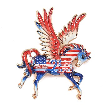 Independence Day American 250th Anniversary Pegasus Enamel Pins, Alloy Lapel Pin Backs for Backpack Clothes, Golden, Colorful, 70x56mm