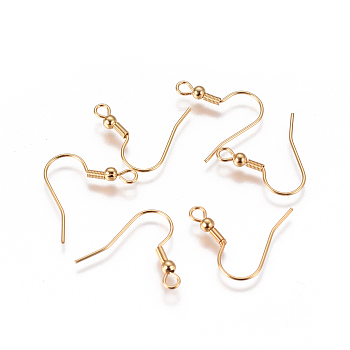 Vacuum Plating 304 Stainless Steel Earring Hooks, with Horizontal Loop, Golden, 20x20x3mm, Hole: 2mm, 22 Gauge, Pin: 0.6mm
