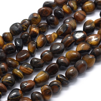 Natural Tiger Eye Beads Strands, Tumbled Stone, Nuggets, Coconut Brown, 6~12mm, Hole: 1.2mm, about 45~51pcs/strand, 14.76 inch(37.5cm)