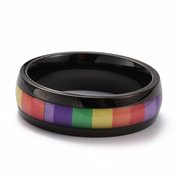 Pride Style 201 Stainless Steel Finger Rings, Wide Band Rings, with Glass and Sticker, Colorful, Electrophoresis Black, US Size 7(17.3mm)