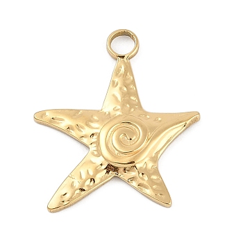 304 Stainless Steel Pendants, Starfish Charm, Ion Plating(IP), Real 18K Gold Plated, 22.5x20x2mm, Hole: 2.5mm