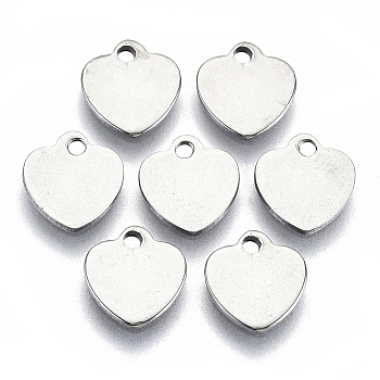 201 Stainless Steel Charms, Laser Cut, Stamping Blank Tag, Heart, Stainless Steel Color, 8x7.5x0.7mm, Hole: 1.2mm
