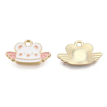 Alloy Enamel Pendants, Cadmium Free & Nickel Free & Lead Free, Light Gold, Bear with Wing, White, 11.5x19.5x1.5mm, Hole: 2mm