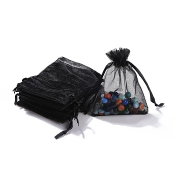 Organza Bags, High Dense, Rectangle, Black, 9x7cm