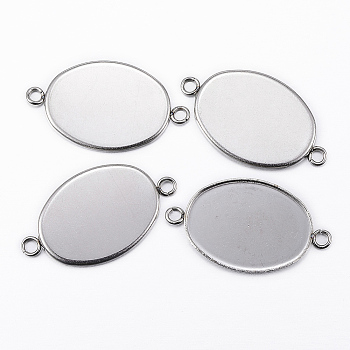 304 Stainless Steel Cabochon Connector Settings, Plain Edge Bezel Cups, Oval, Stainless Steel Color, Tray: 18.5x13.5mm, 24.5x14x1.5mm, Hole: 2mm