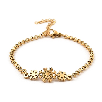 201 Stainless Steel Link Bracelet for Women, Golden, Snowflake, 7-1/8 inch(18.1cm)