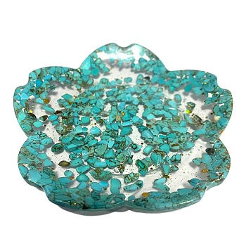 Resin Flower Plate Display Decoration, with Synthetic Turquoise Chips inside Statues for Home Office Decorations, 100x100x15mm