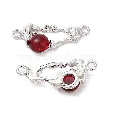 Real Platinum Plated Dark Red Oval Brass+Glass Links