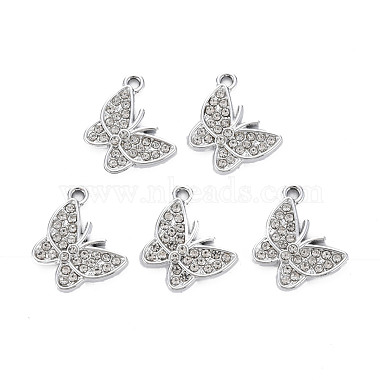 Platinum Butterfly Alloy+Rhinestone Pendants