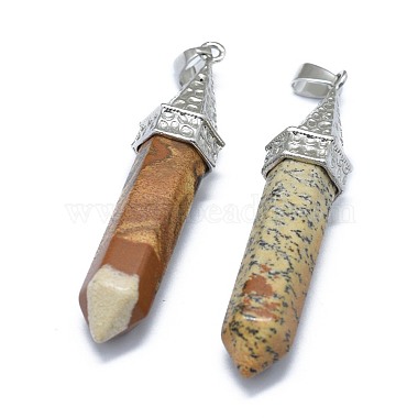 Natural Picture Jasper Pointed Pendants(G-G795-01P-23)-2