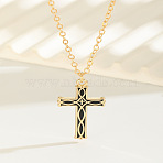 Alloy Enamel Viking Knot Religion Cross Pendant Cable Chain Necklaces for Women, Golden, Black, 15.75 inch(40cm)(WG3BAE0-02)
