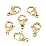 304 Stainless Steel Lobster Claw Clasps, Mirror Polished Finish, Ion Plating(IP), Real 18K Gold Plated, 15x9.5x4.5mm, Hole: 1.8mm, about 21pcs/bag(STAS-D218-01G-04)