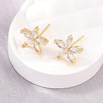 Brass Micro Pave Cubic Zirconia Stud Earrings for Women, Flower, Cadmium Free & Lead Free, Long-Lasting Plated, Rack Plating, Real 18K Gold Plated, Clear, 11.5x12mm(KK-A305-05G-01)