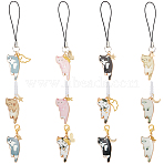 Plastic Mobile Straps & Mobile Dustproof Plugs, with Alloy Enamel Cat Pendants, Mixed Color, 4.2~9cm, 2pcs/color(PALLOY-OC00036)