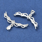 Brass Micro Pave Clear Cubic Zirconia Pendants, Nickel Free, Wing, Silver, 17x31x4mm, Hole: 1.2mm(KK-M294-21S)
