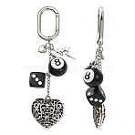 Alloy & Plastic Pendant Decorations, Heart with Dice, with Alloy Spring Gate Rings, Mixed Color, 130mm(HJEW-YW00442)