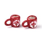 Handmade Porcelain Mushroom Mug Cup Decoration, Hand Painted Famille Rose Porcelain, Micro Landscape Accessories, Dark Red, 24.5~32x16~20.5x19.5~21mm(PORC-T133-57)