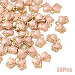30Pcs Alloy Enamel Pendants, Bowknot, Light Gold, Pink, 10x16x2mm, Hole: 1.4mm(ENAM-YW0006-09A)