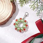 Glass Christmas Wreath Pendant Decorations, with Zinc Alloy Lobster Claw Clasps, Platinum, 53mm(HJEW-JM04172-01)