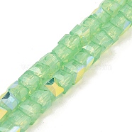 Baking Painted Glass Beads Strands, Imitation Opalite, Faceted, AB Color Plated, Cube, Light Green, 6.5x6.5x6mm, Hole: 1.2mm, about 95pcs/strand, 22.83~23.03''(58~58.5cm)(DGLA-D001-05H)