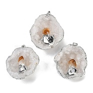 Natural Yellow Quartz & Druzy Agate Geode Pendants, Flat Round Charms with Stainless Steel Findings, Stainless Steel Color, 45~54.5x36~48x13~21.5mm, Hole: 2x4.5mm(G-G162-02P-02)