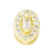 Brass Pave Clear Cubic Zirconia Slide Charms, Real 14K Gold Plated, Oval, 7.5x5.5x4.5mm, Hole: 3x1mm(KK-F875-12G-01)