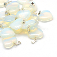 Heart Opalite Pendants, with Platinum Tone Brass Findings, 20~22x20~21x5~8mm, Hole: 2x7mm(X-G-Q438-06)